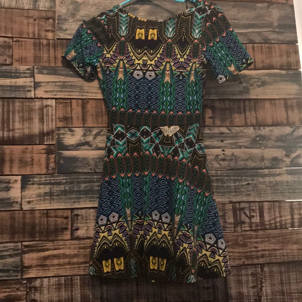 Sleeved skater dress with tribal print